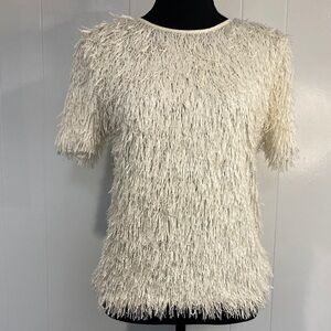 Doll by Dress & Dwell Top | Ivory Fringe Textured Short Sleeve Blouse | Size S